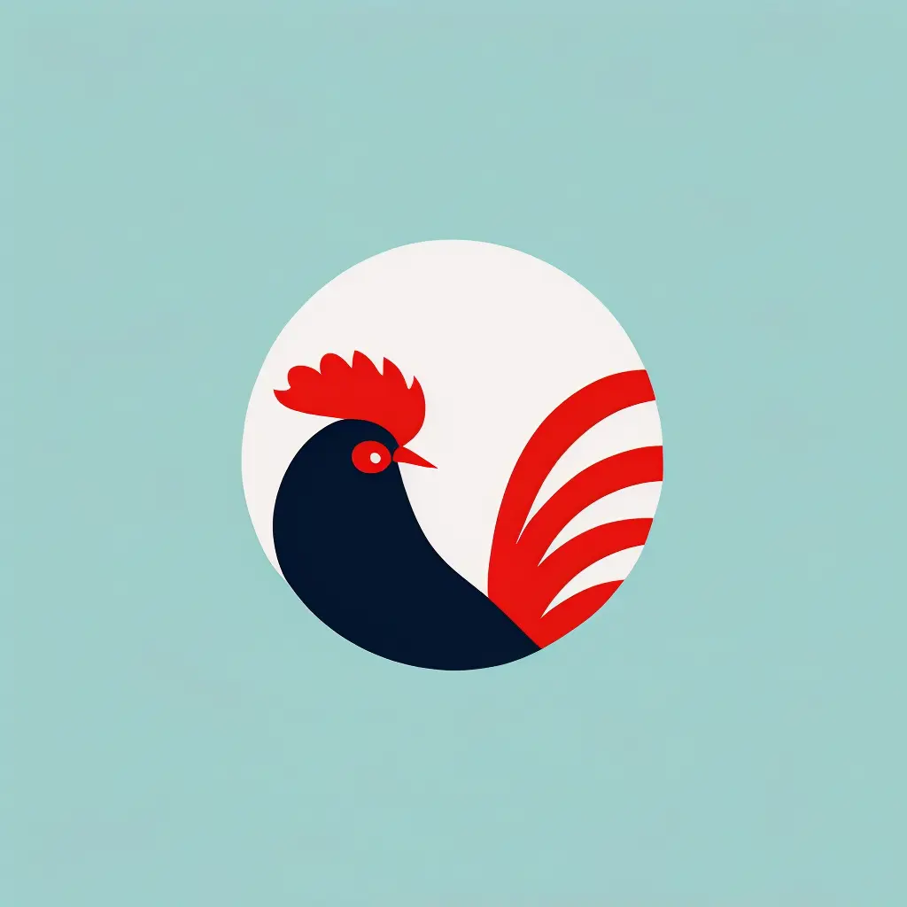 logo of a rooster, minimal, style of japanese illustration